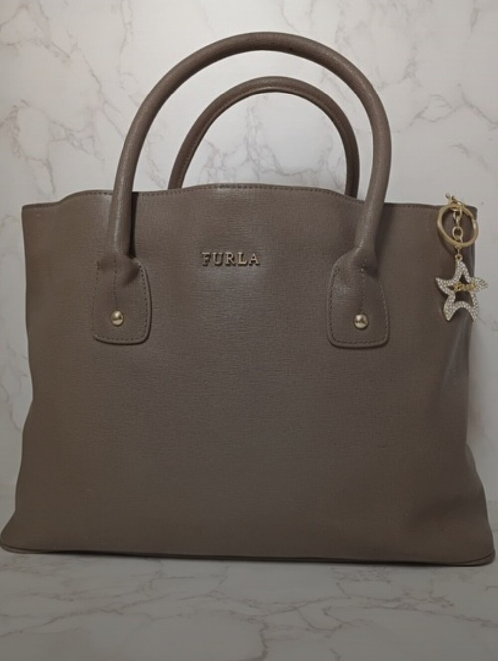 Furla Taupe Leather Tote Bag
